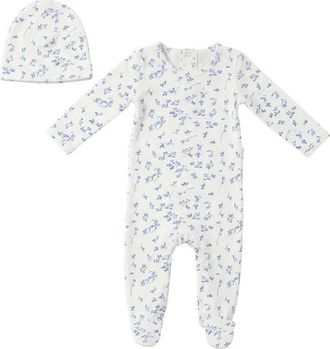 Fragile Boy Leaves Print Romper Set with Hat in Powder/navy at Nordstrom, Size 9M
