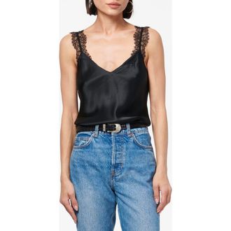 Cami NYC Marlo Lace Trim Silk Charmeuse Tank in Black at Nordstrom, Size X-Large