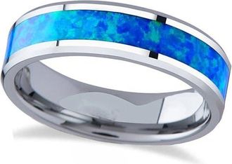Allurez Blue Green Opal Inlay Tungsten Wedding Band at Nordstrom, Size 11.5