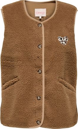 Only Pl&uuml;schweste ONLY ONLBABY LIFE TEDDY VEST PNT CS, Damen, Gr. S, toasted coconut detail:leo heart batch, Pl&uuml;sch, Obermaterial: 100% Polyester, unifarben