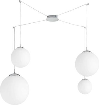 Fan Europe Sospensione city in metallo cromato con quattro pendenti in vetro bianco