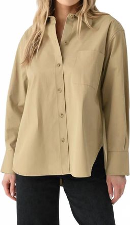 Vince Oversized Shirt With Faux Leather In Cobblestone