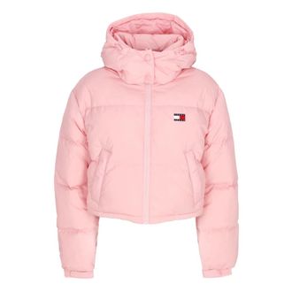 Tommy Hilfiger Jassen, Dames, Roze, S, Polyester, Roze Pufferjas met hoge kraag