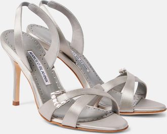 Manolo Blahnik Ramisli embellished satin slingback sandals