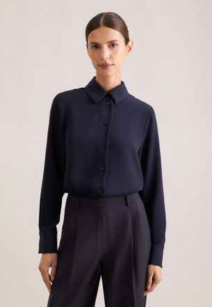 Seidensticker Hemdbluse SEIDENSTICKER Schwarze Rose, Damen, Gr. 4XL (48), blau (dunkelblau), 100% Polyester, unifarben, regular fit, ohne Ausschnitt, Blusen Hemdblu