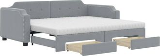 vidaXL Daybed with Trundle and Drawers Light Grey 90x190 cm Fabric vidaXL