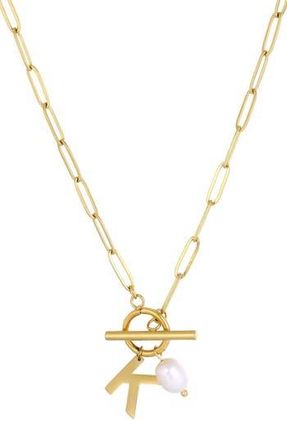 Adornia 18K Gold Plated Pearl & Initial Toggle Pendant Necklace in White/Gold-K at Nordstrom Rack