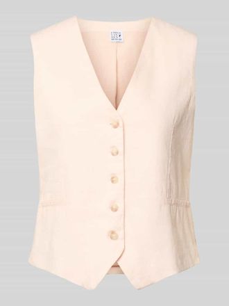 Emily van den Bergh Leinenweste mit V-Ausschnitt und Paspeltaschen in Apricot, Gr&ouml;&szlig;e 38