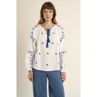 Molly Bracken Geborduurde blouse met lange mouwen