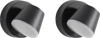 Beliani Conjunto De 2 L&aacute;mparas Led Para Pared De Exterior De Metal Aluminio Moderno Negro Salas