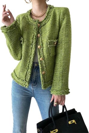 Generic Women Tassel Trim Tweed Jacket Thin Coat EN8 M
