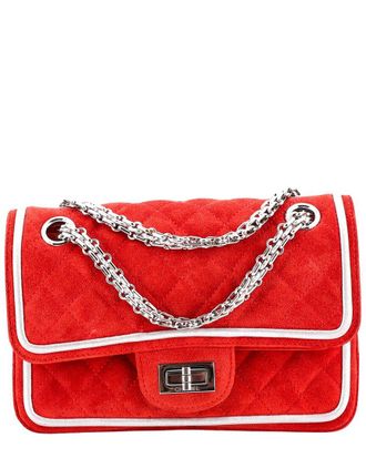 Chanel Red/Silver Suede Quilted Leather Reissue 2.55 Flap (Authentic Pre-Loved)