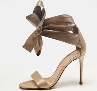 Gianvito Rossi Grey Satin Gala Ankle Wrap Sandals