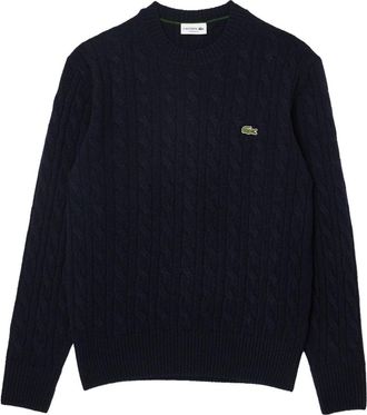 Lacoste Textured Cable-Knit Crewneck Sweater in Deep Blue