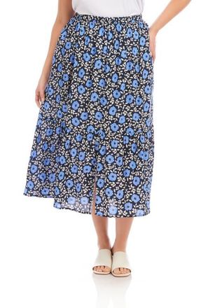 Karen Kane Floral Front Slit Midi Skirt in Blue Print at Nordstrom, Size 0 X