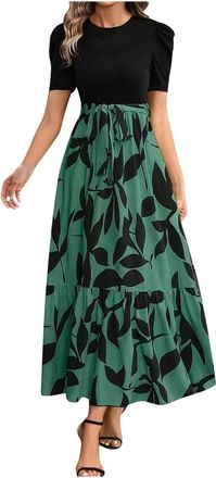 Generic Women Dresses Summer Summer Dresses for Women UK Boho A Line Floral Midi Dress Plus Size Casual Petite Short Sleeve Flowy Sundress Fashion Beach Holid