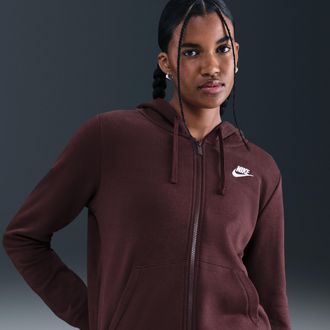 Nike Womens Nike Sportswear Club Fleece Full-Zip Hoodie in Red | DQ5471-652