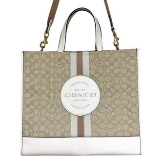 Coach Beige Signature Line Shoulder Bag Tote Bag (Pre-Owned)