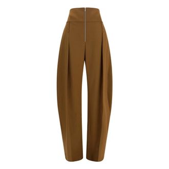 Ferragamo Pantalones Anchos de Cremallera con Corte Globo - Trousers - Mujer - Marr&oacute;n - S