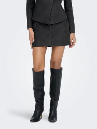 Only Minirock ONLY ONLMAIKA MW SHORT SKIRT PNT OX, Damen, Gr. XL, dunkelgrau melange, Web, Obermaterial: 100% Polyester, unifarben, kurz, R&ouml;cke Minirock