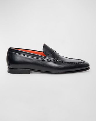 Santoni Mens Door Leather Penny Loafers