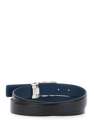 Ferragamo Mens Reversible Belt Gancini Buckle Hammered Leather Black Calf