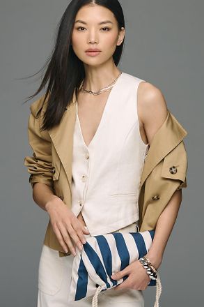 Maeve Linen V-Neck Button-Front Vest Jacket
