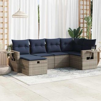 vidaXL Set De Muebles De Jard&iacute;n 6 Pzas Y Cojines Rat&aacute;n Sint&eacute;tico Gris Vidaxl