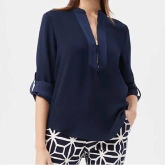 Trina Turk Kaiko Half Zip Tunic Top In Navy