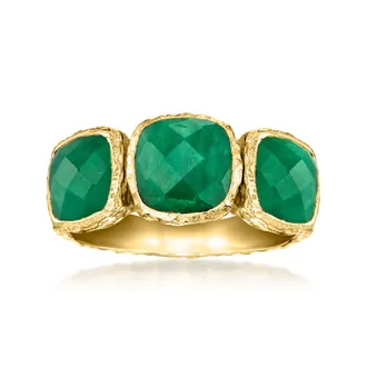 Ross-Simons Bezel-Set Emerald 3-Stone Ring in 18kt Gold Over Sterling