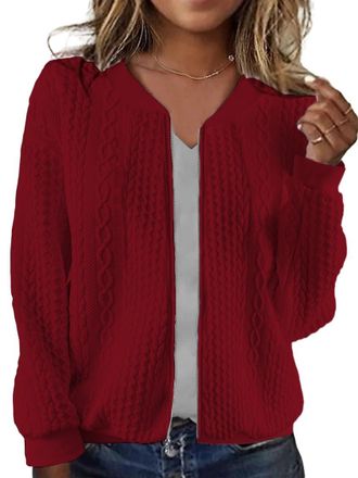 Generic Zip Up Cardigan Sweaters for Women 2024 Fall Trendy Crew Neck Long Sleeve Casual Lightweight Cable Knit Jacket Coat (Red,L)