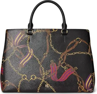Lauren Ralph Lauren Belting-print Large Hanna Satchel Satchel Womens Handbags Holiday Equestrian Belting/Black, Leather