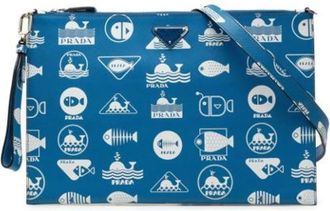 Prada Pre-owned Clutch & Schoudertas - Dames - Vintage Clutch - Blauw - ONE Size - Leer - Vintage