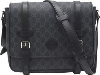 Gucci Black Gray Coated Canvas Messenger Bag Shoulder Bag (Pre-Owned)