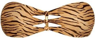 Vix Megan Tiger Print Cutout Knotted Bandeau Bikini Top in Multi at Nordstrom, Size X-Large