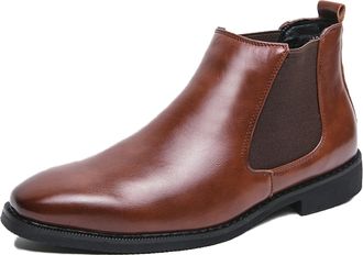 Generic Mens Chelsea Boots Pointed Toe PU Leather Elastic Band Slip On Wearable Anti-slip Waterproof Non Slip Dress Pull On(Brown,10.5 UK)