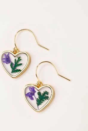 Fat Face FatFace Purple Pressed Heart Earrings