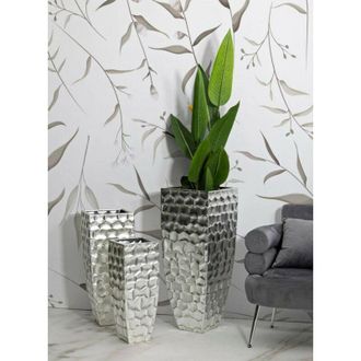 Dmora Dmora - Set di 3 vasi Iguazu, Complemento darredo, Anfora, Accessorio darredo, 38x38 h91 cm, Argento
