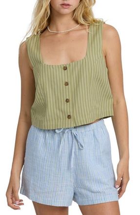 Billabong Another Wave Crop Cotton Blend Button-Up Tank Top in Cedar at Nordstrom, Size X-Large