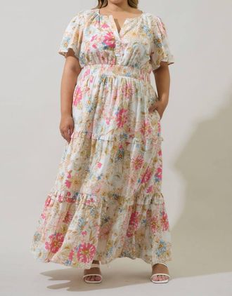 Sugarlips Day Lily Palmer Poplin Tiered Maxi Dress In Off White/multi