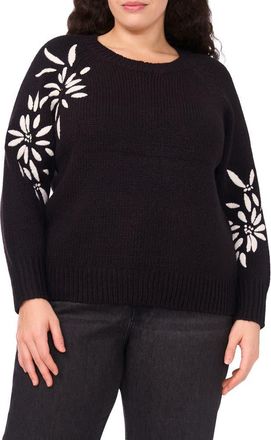 Halogen Embroidered Floral Sweater in Rich Black at Nordstrom Rack, Size 3X