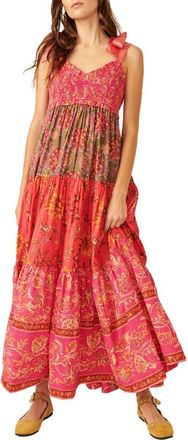 Free People Bluebell Mixed Print Cotton Maxi Dress in Magenta Combo at Nordstrom, Size X-Large