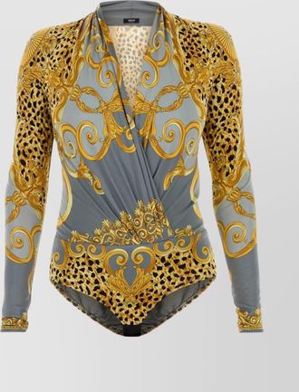 Versace printed v-neck long-sleeve bodysuit