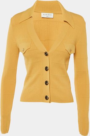 Sandro Yellow Knit Polo Neck Cardigan