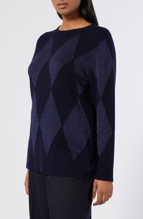 Marina Rinaldi Aquile Check Wool Blend Sweater in Navy at Nordstrom, Size X-Large