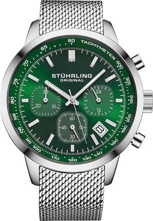 St&uuml;hrling Chronoport 4082 Mens 44mm - Green Stainless Steel - One Size
