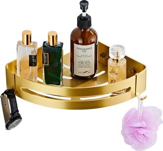 OEM Etagere Angle Salle De Bain - Acier Revetu Dor&eacute; Bross&eacute; - 25 X 25 Cm - Fixation Per&ccedil;age Ou Adh&eacute;sif - Lot De 2