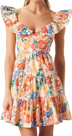 Sugarlips Saint Lucia Floral Sweetheart Ruffle Mini Dress In Orange