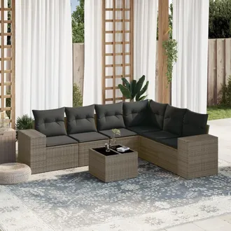 vidaXL Vidaxl - Set De Sof&aacute;s De Jard&iacute;n 7 Piezas Con Cojines Rat&aacute;n Pe Gris
