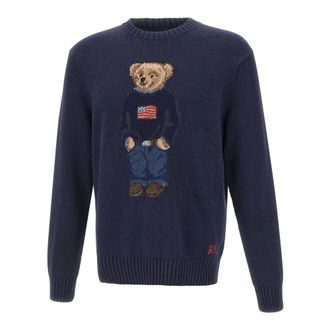 Polo Ralph Lauren Round-neck Knitwear, male, Blue, Size: S Polo Bear Cotton-Linen Sweater
